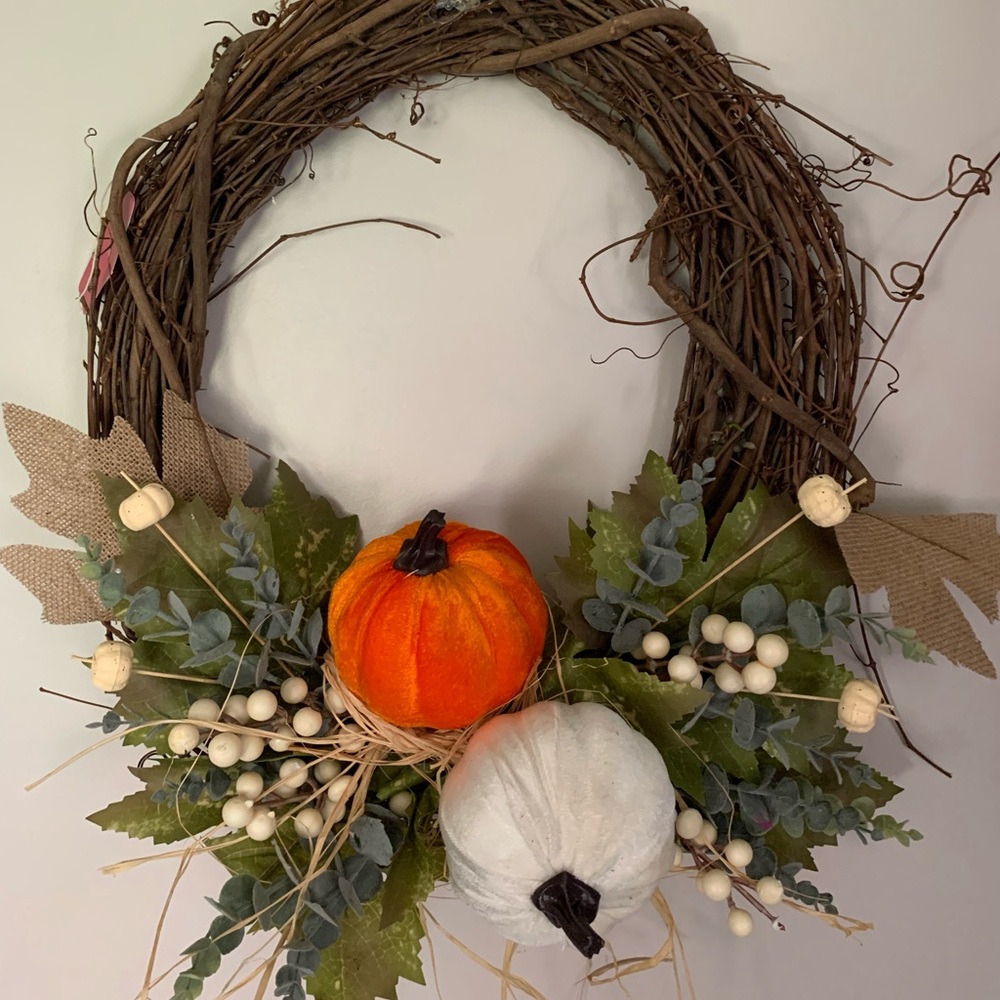 Fall wreath - with velvet pumpkin